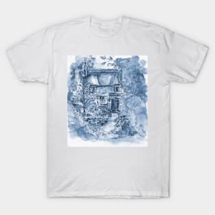 Thatched Cottage - Cyanotype of Original Painting T-Shirt